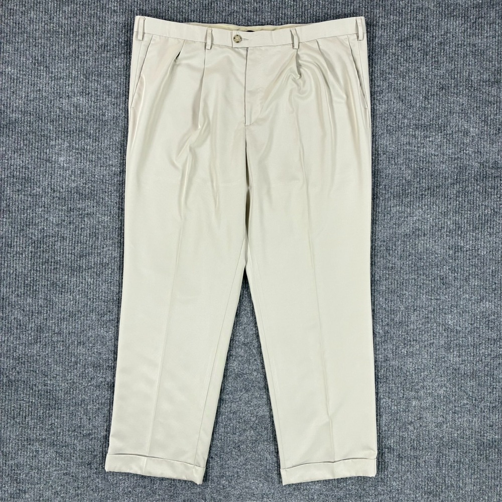 Dockers Premium Mens Pants 44x32 Beige Pleated Front Relaxed Fit‎ High Rise